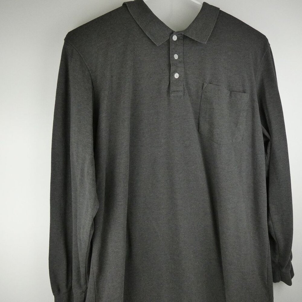 King Size Polo Shirt Mens 3XL Big and Tall Dark Gray Long Sleeve Single Pocket